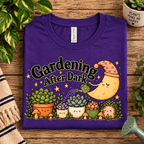 Gardening After Dark Premium T-Shirt in team purple, folded close-up with neck tag showing