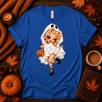 Ghostly Gigi Premium T-Shirt in true royal blue, flat lay