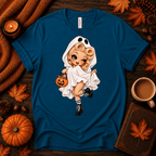 Ghostly Gigi Premium T-Shirt in deep teal, flat lay