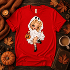 Ghostly Gigi Premium T-Shirt in red, flat lay