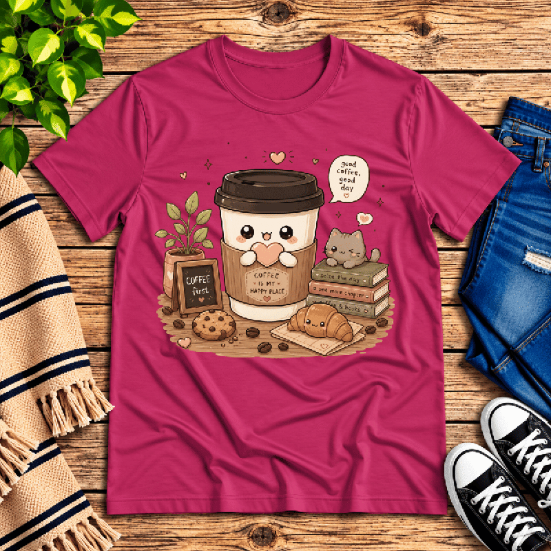Good Coffee Premium T-Shirt in berry, flat lay