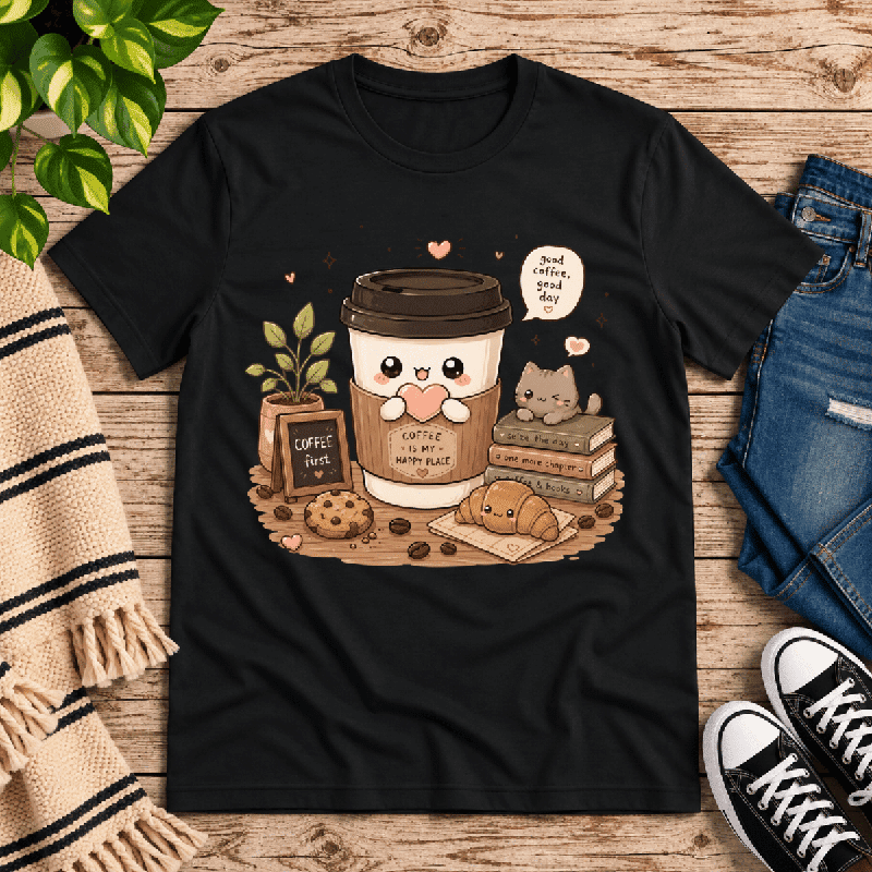 Good Coffee Premium T-Shirt in vintage black, flat lay