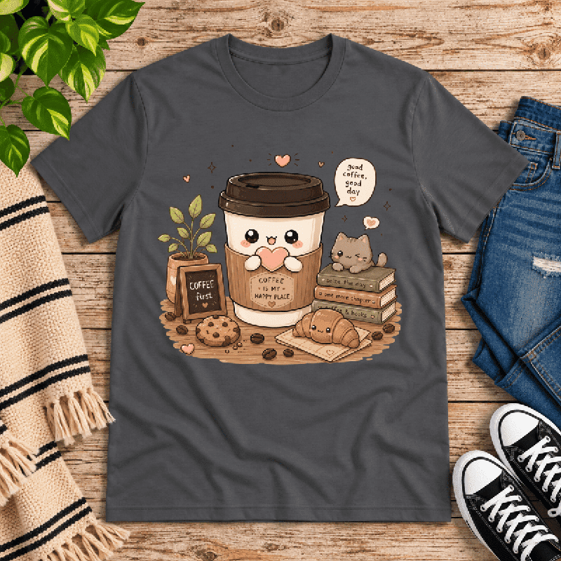 Good Coffee Premium T-Shirt in asphalt gray, flat lay
