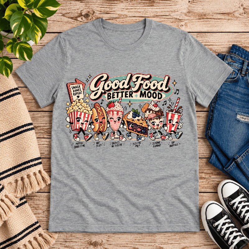 Good Food Premium T-Shirt in athletic heather gray, flat lay