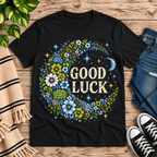 Good Luck In Blue Premium T-Shirt in vintage black, flat lay