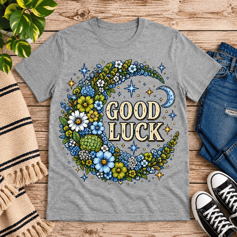 Good Luck In Blue Premium T-Shirt in athletic heather gray, flat lay