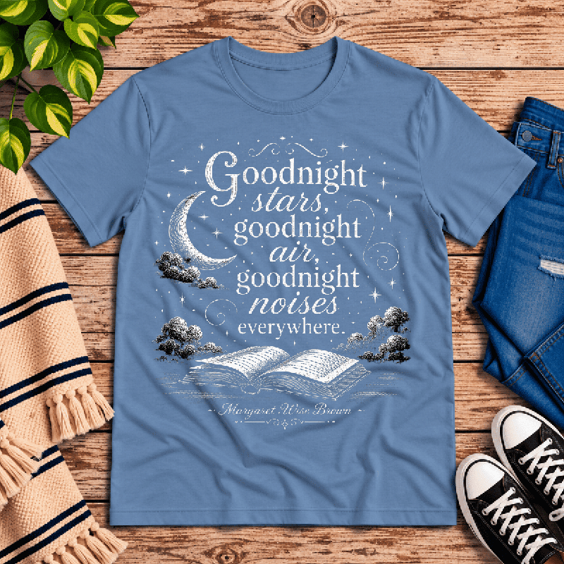 Goodnight Stars Premium T-Shirt in steel blue, flat lay