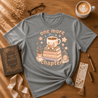 One More Chapter book lover graphic t-shirt cozy flat lay in graphite heather.