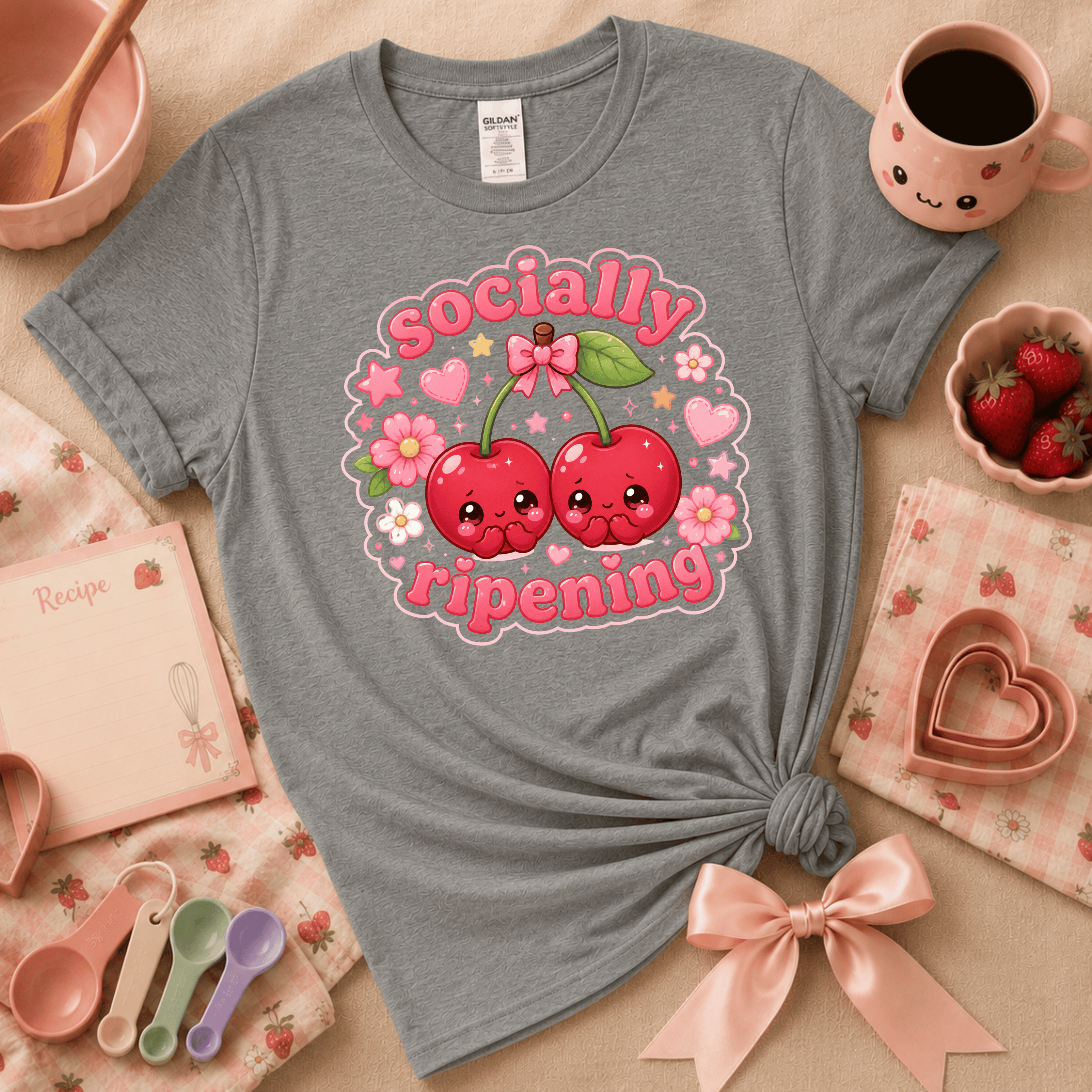 Cherry Ripening | Cute Food Graphic T-Shirt