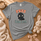 Free Side Eye cute animal graphic t-shirt cozy flat lay in graphite heather.