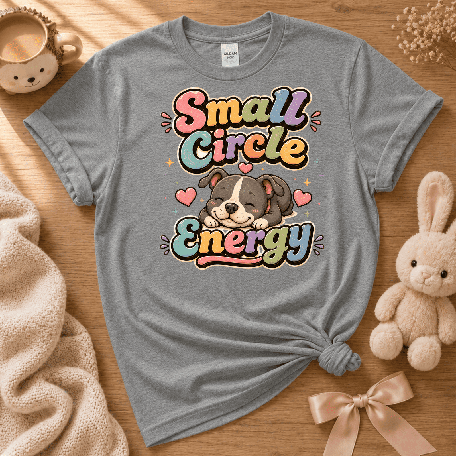 Small Circle Energy cute animal graphic t-shirt cozy flat lay in graphite heather.