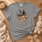 Winging It cute animal graphic t-shirt cozy flat lay in graphite heather.