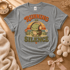 Running On Silence cute animal graphic t-shirt cozy flat lay in graphite heather.