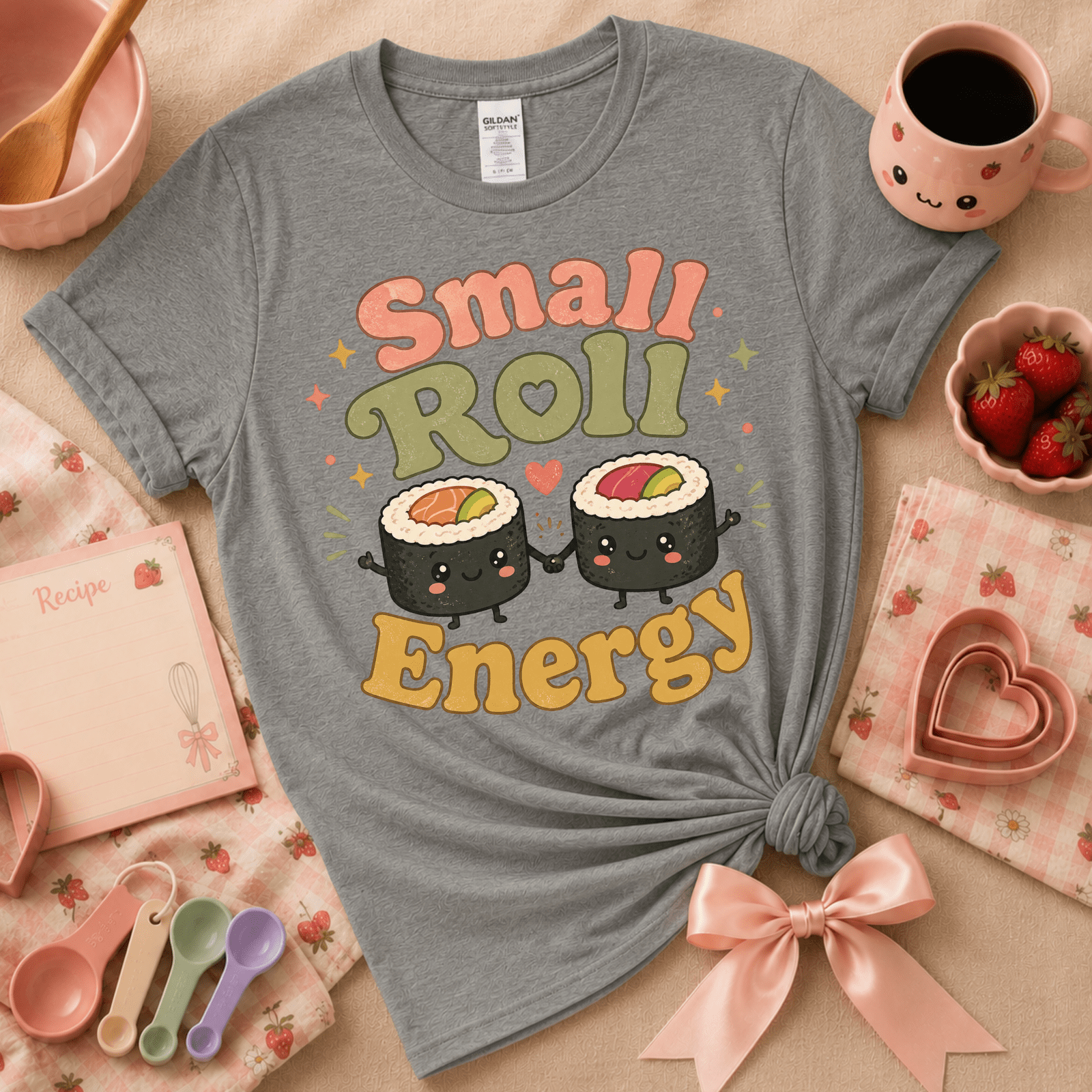 Small Roll Energy | Cute Food Graphic T-Shirt