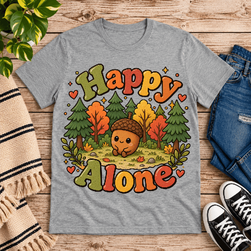 Happy Alone Premium T-Shirt in athletic heather gray, flat lay