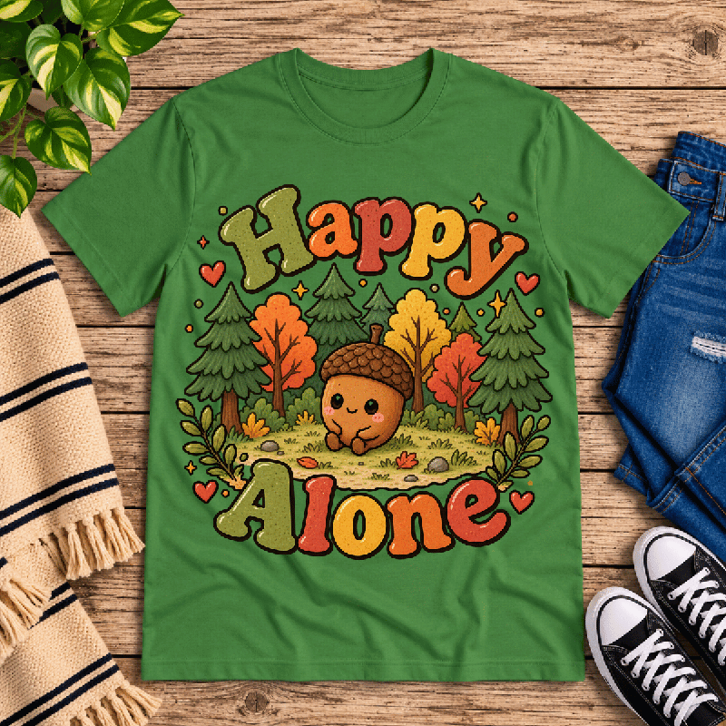 Happy Alone Premium T-Shirt in leaf green, flat lay