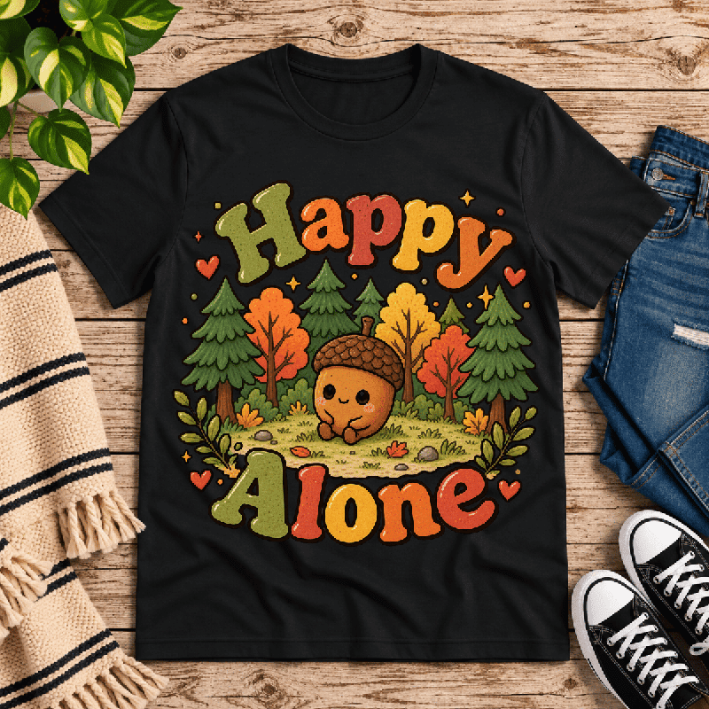 Happy Alone Premium T-Shirt in vintage black, flat lay