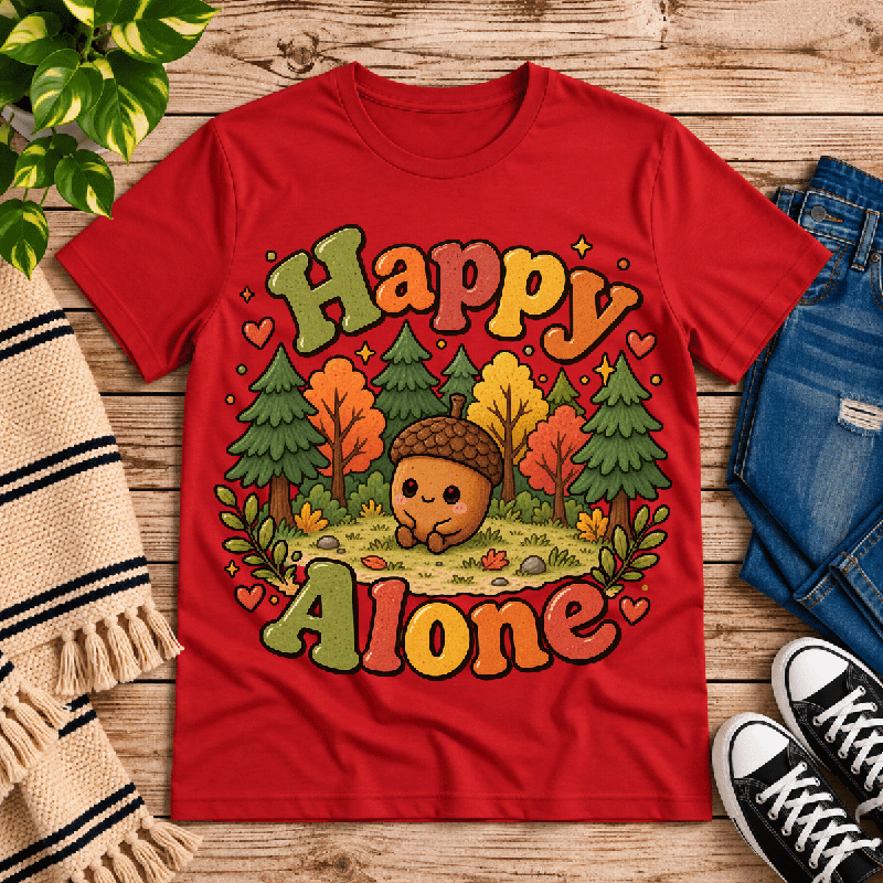 Happy Alone Premium T-Shirt in red, flat lay