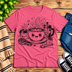 Happy Coffee Premium T-Shirt in charity pink, flat lay