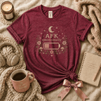 AFK introvert graphic t-shirt cozy flat lay in heather cardinal.