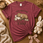 This Meeting cute animal graphic t-shirt cozy flat lay in heather cardinal.