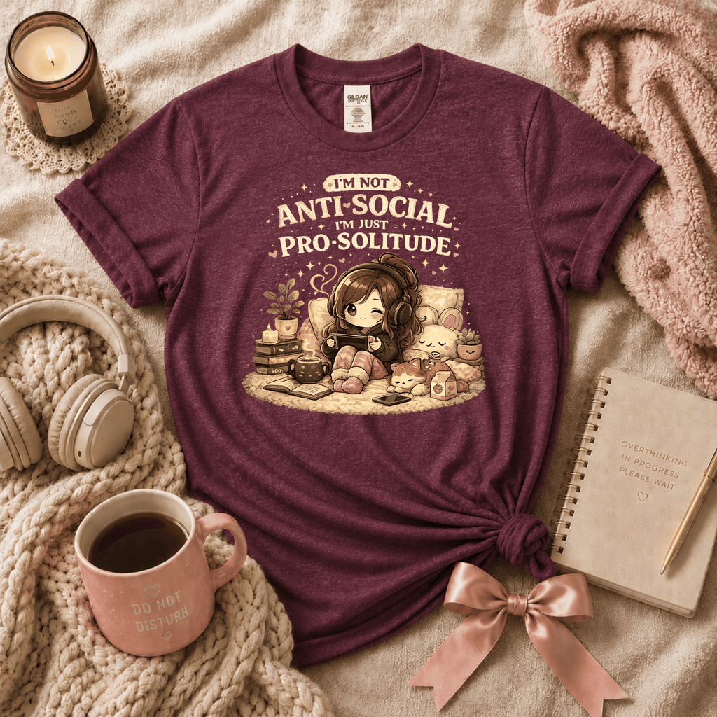 Pro Solitude introvert graphic t-shirt in Heather Maroon.