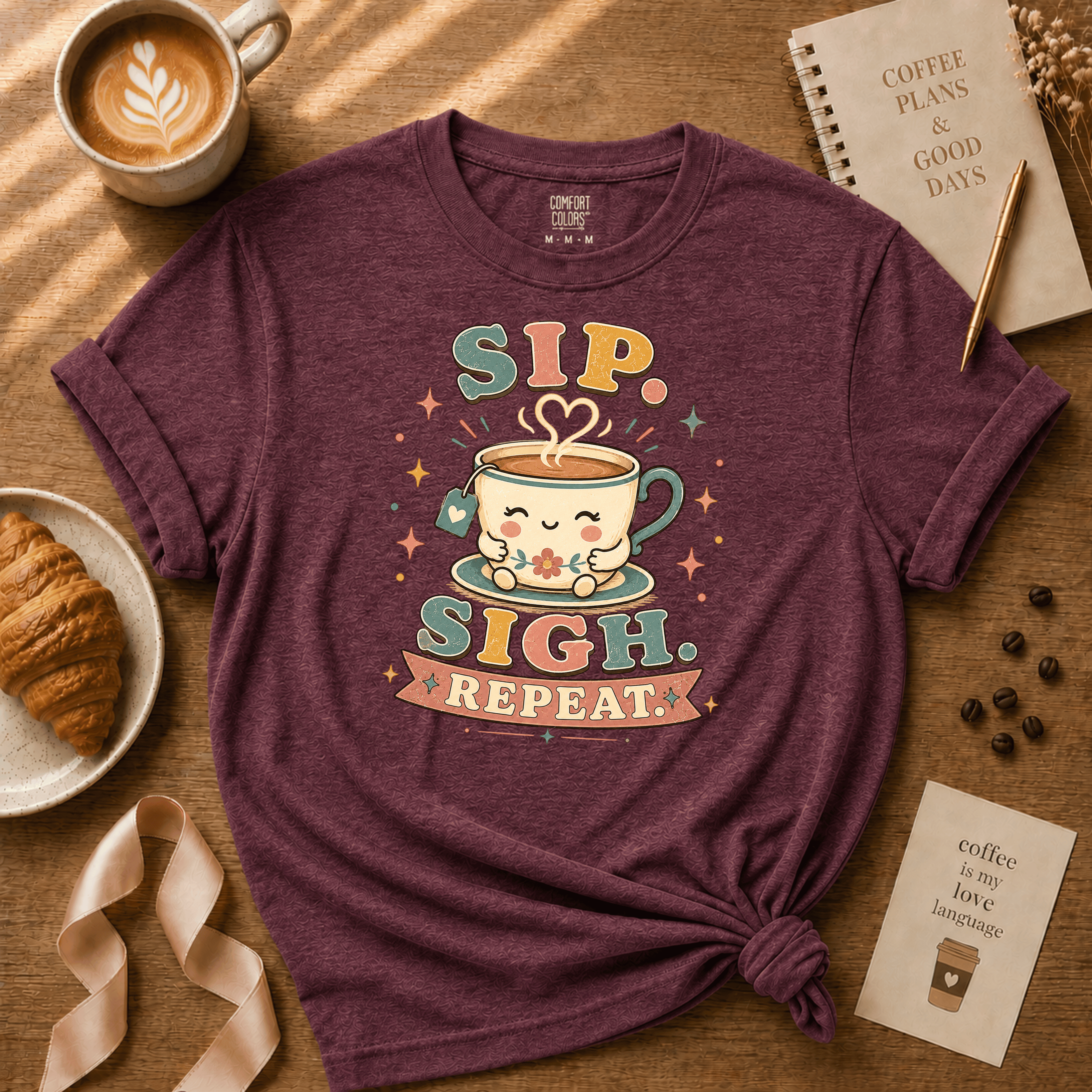 Sip. Sigh. Repeat | Coffee Lover Graphic T-Shirt