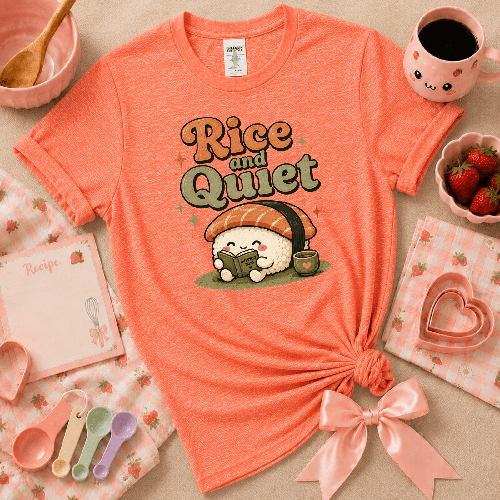 Rice And Quiet | Cute Food Graphic T-Shirt