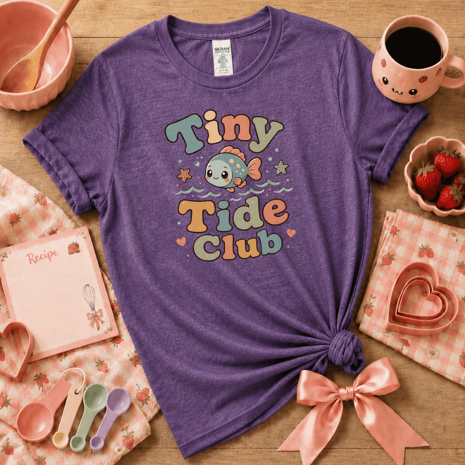 Tiny Tide Club cute animal graphic t-shirt cozy flat lay in heather purple.
