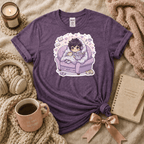 Happy Where I am introvert graphic t-shirt cozy flat lay in heather purple.