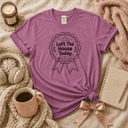 Left The House introvert graphic t-shirt cozy flat lay in heather radiant orchid.