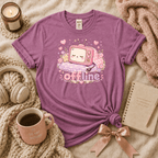 Offline introvert graphic t-shirt cozy flat lay in heather radiant orchid.