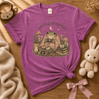 Saving Progress introvert graphic t-shirt cozy flat lay in heather radiant orchid.