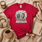 My Happy Place introvert graphic t-shirt cozy flat lay in heather red.