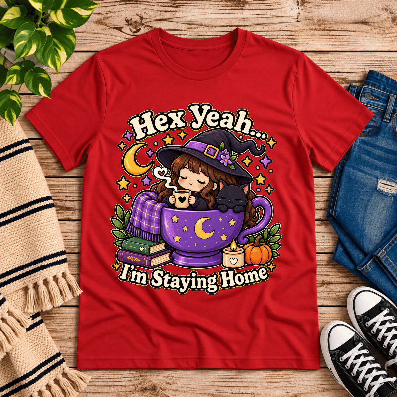 Hex Yeah Premium T-Shirt in red, flat lay