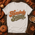 Homebody Season Premium T-Shirt in vintage white, flat lay with autumn props