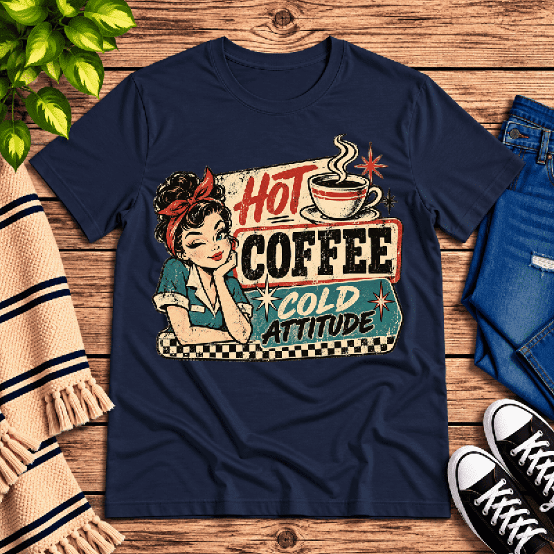 Hot Coffee Premium T-Shirt in navy, flat lay