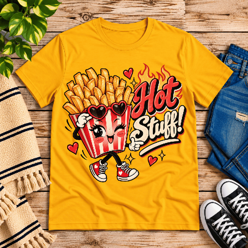 Hot Stuff Premium T-Shirt in gold, flat lay