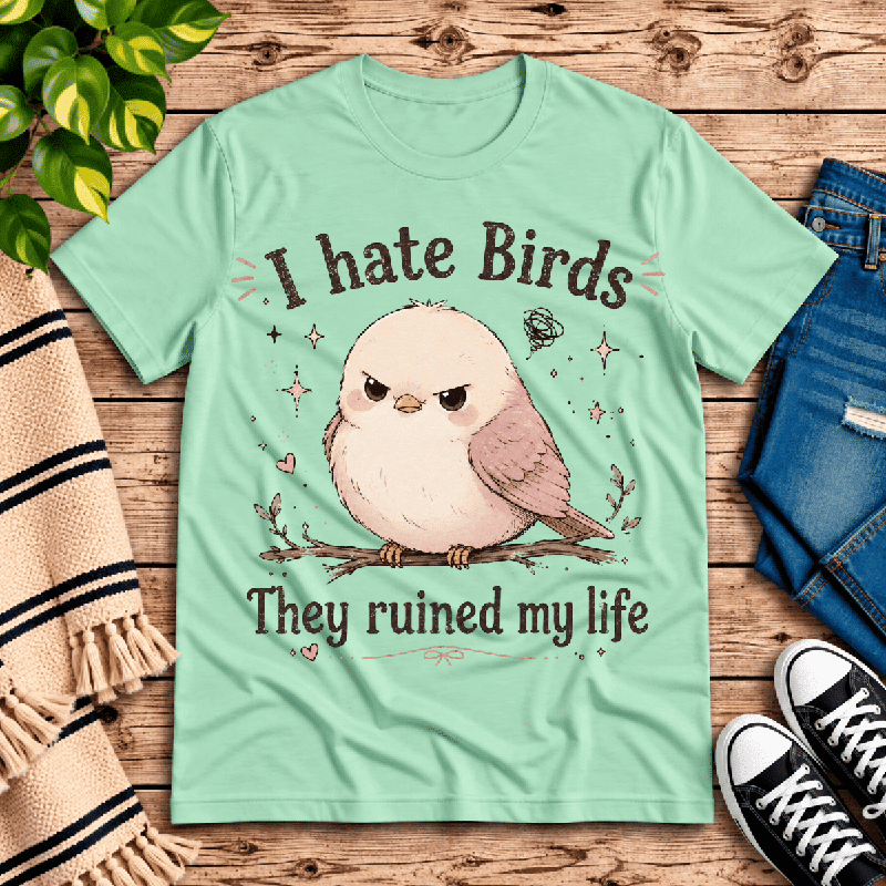 I Hate Birds Premium T-Shirt in mint, flat lay