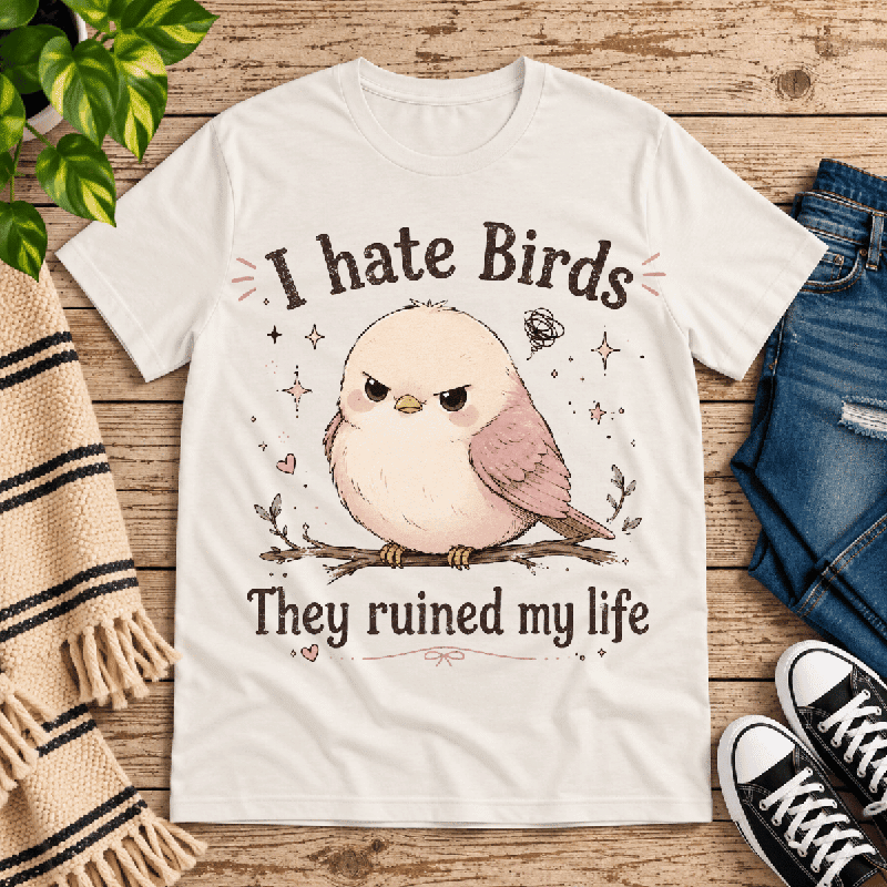 I Hate Birds Premium T-Shirt in vintage white, flat lay