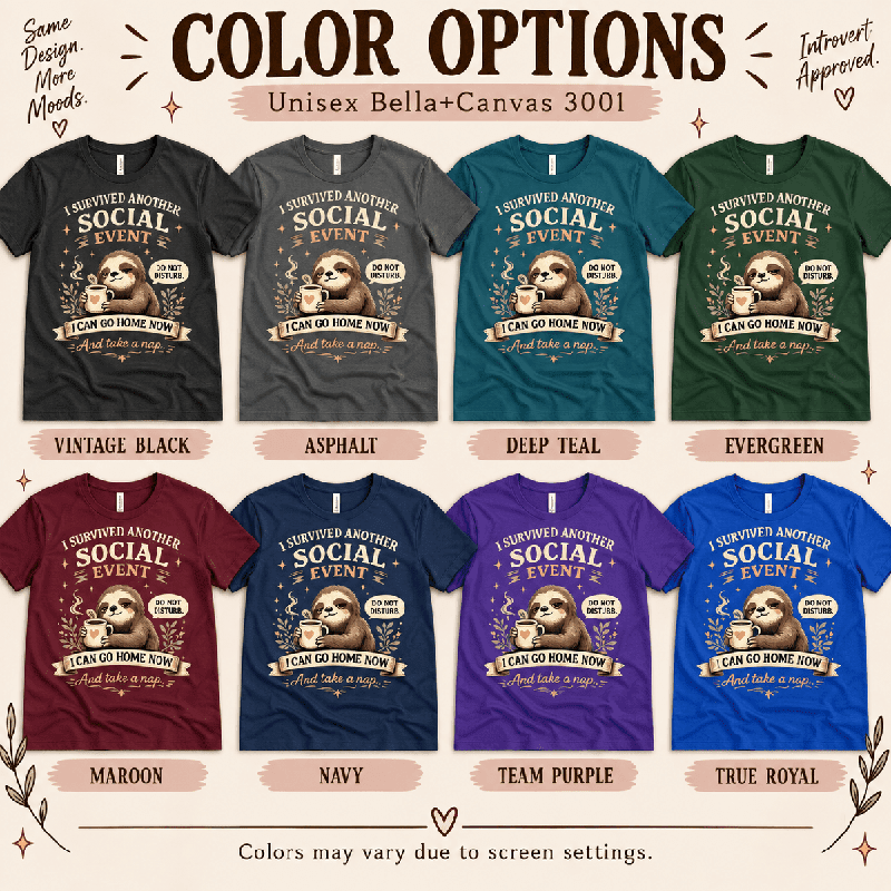 I Survived Premium T-Shirt color chart: Asphalt, Deep Teal, Evergreen, Maroon, Navy, Team Purple, True Royal, Vintage Black