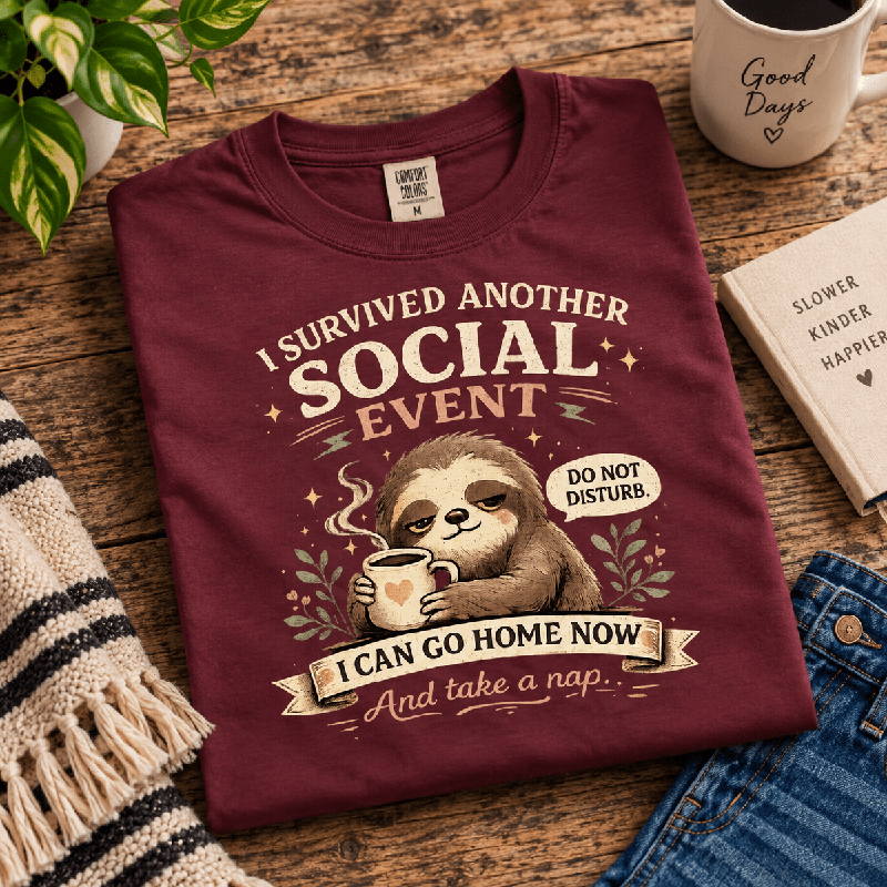 I Survived Premium T-Shirt in maroon, folded close-up with neck tag showing