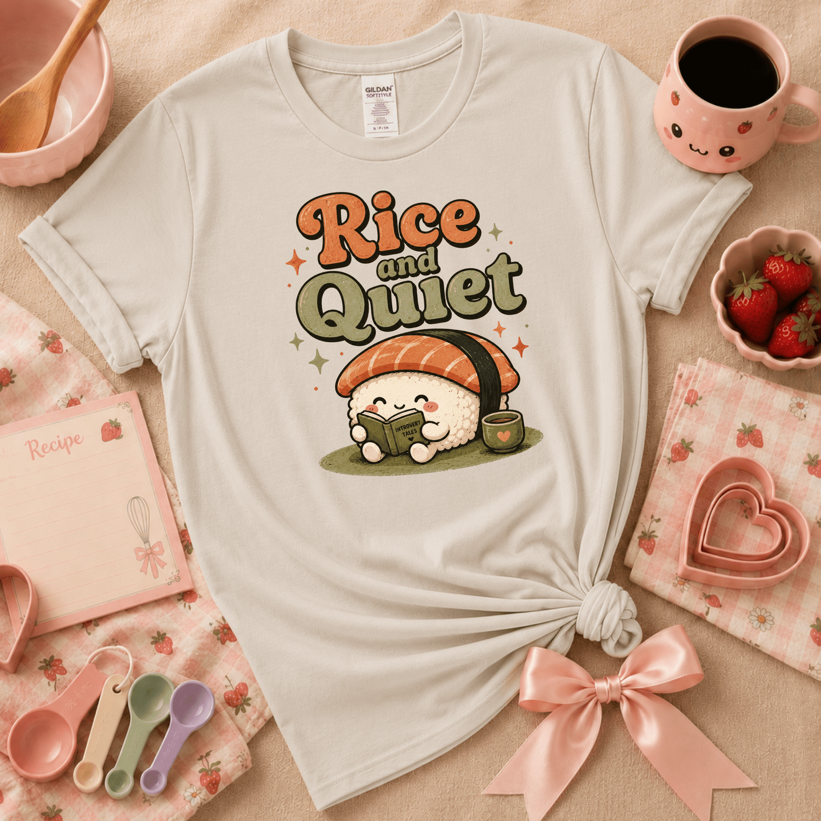 Rice And Quiet | Cute Food Graphic T-Shirt