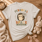 Personal Space Enthusiast cute animal graphic t-shirt displayed in a cozy flat lay in ice grey.