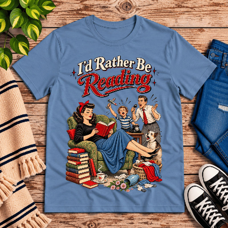 I'd Rather Be Premium T-Shirt in steel blue, flat lay