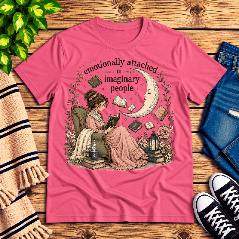 Imaginary People Premium T-Shirt in charity pink, flat lay