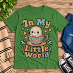 In My Little World Premium T-Shirt in leaf green, flat lay