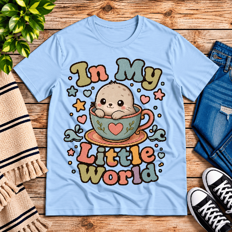 In My Little World Premium T-Shirt in baby blue, flat lay