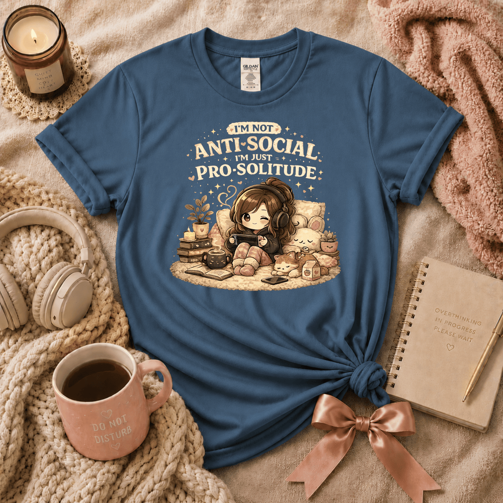 Pro Solitude introvert graphic t-shirt in Indigo Blue.