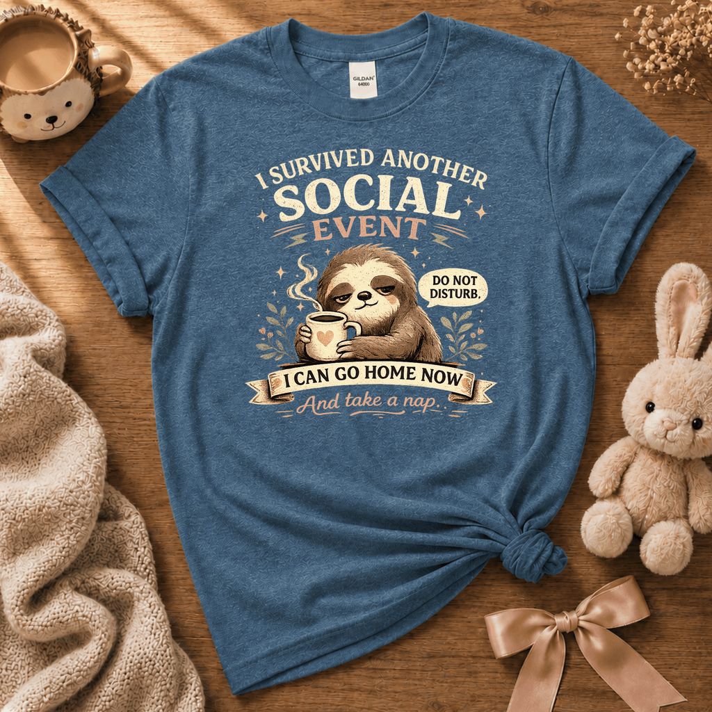 I survived cute animal graphic t-shirt cozy flat lay in indigo blue.